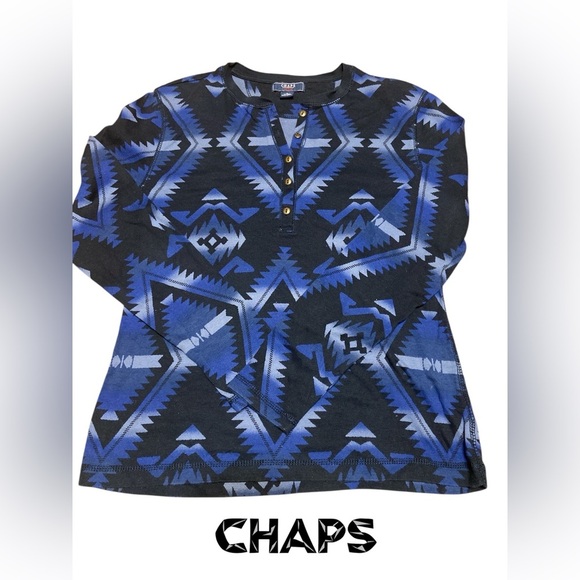 CHAPS denim women’s long sleeve henley in a beautiful pattern and colors 
L47 - Picture 1 of 4